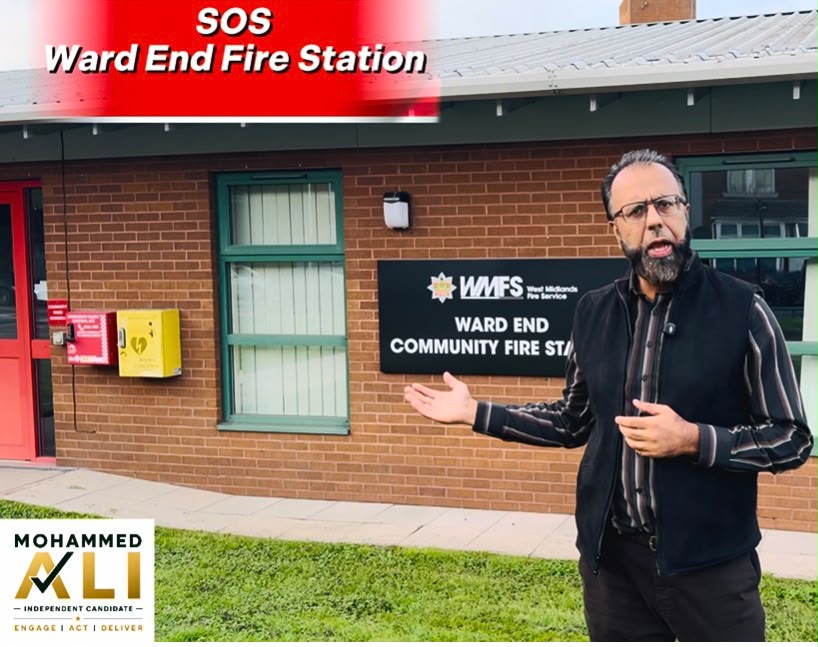 Mr Ali outside Ward End Community Fire Station